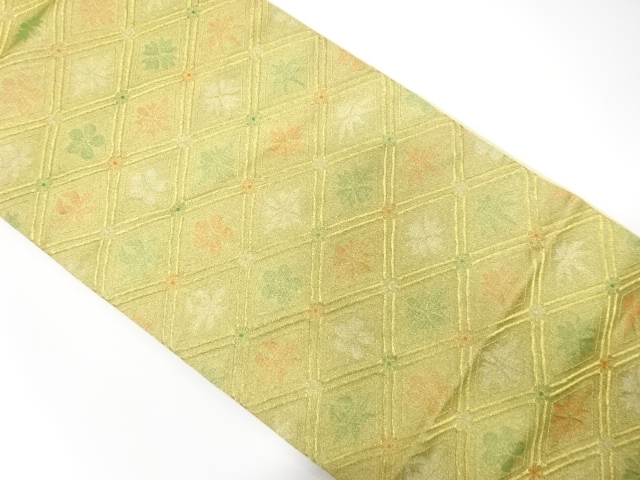 JAPANESE KIMONO / ANTIQUE FUKURO OBI / WOVEN DIAGONAL GRID & FLOWER